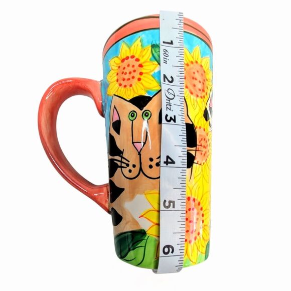 Catzilla Hand Painted Ceramic Mug Cats Sunflowers Tea Candace Reiter 1999 16 oz - Picture 9 of 9